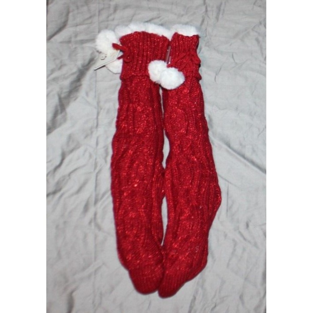 Women's Two-Tone Cable Chenille Faux Shearling Lined Slipper Socks size 4-10